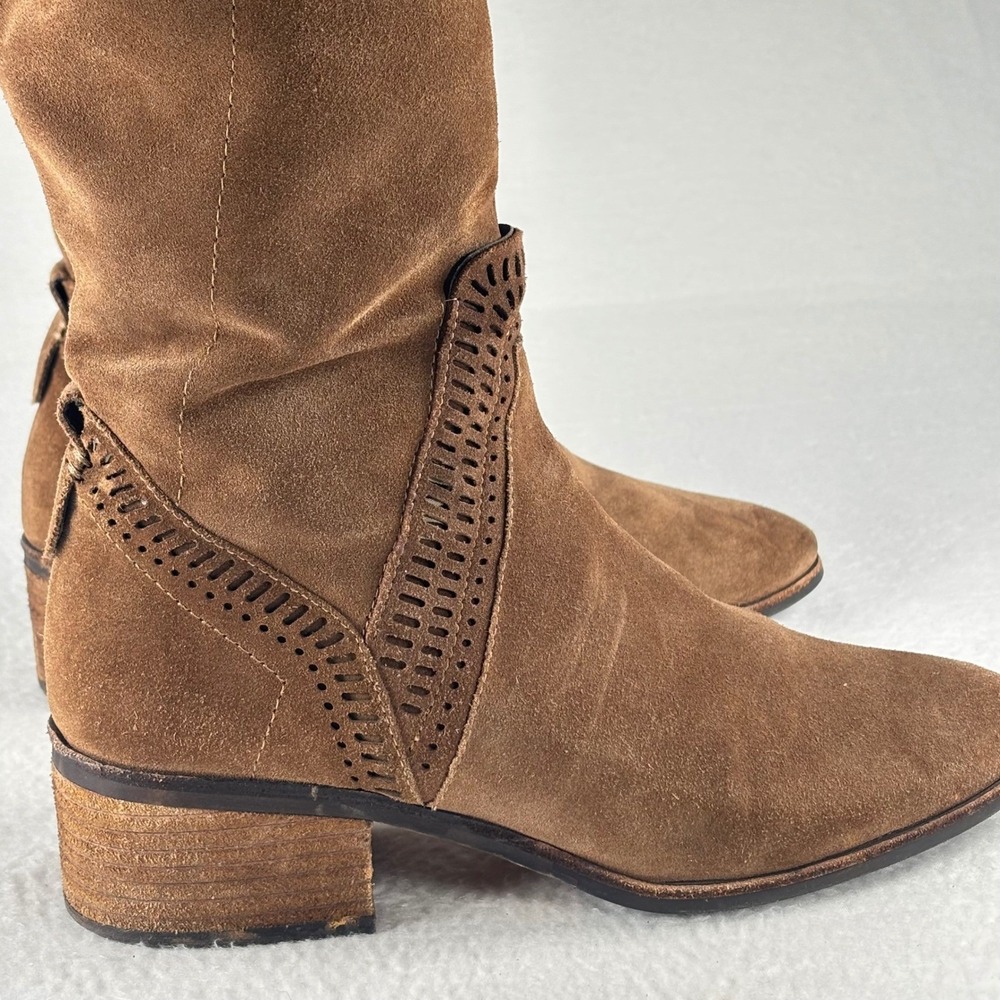 Vince Camuto Brown Suede Tall Riding Boots Sz 10 M Leather Equestrian Western - Picture 9 of 16